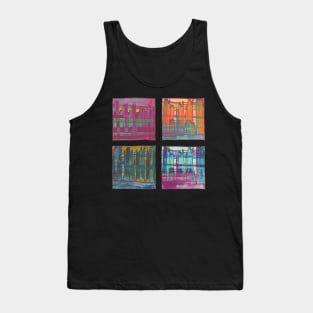 Liminal Space in Orange, Bordeaux, Bottle Green and Sapphire Blue through 4 windows Tank Top